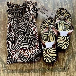 Brighton flip flops size 8 new with bag brown and cream tiger print